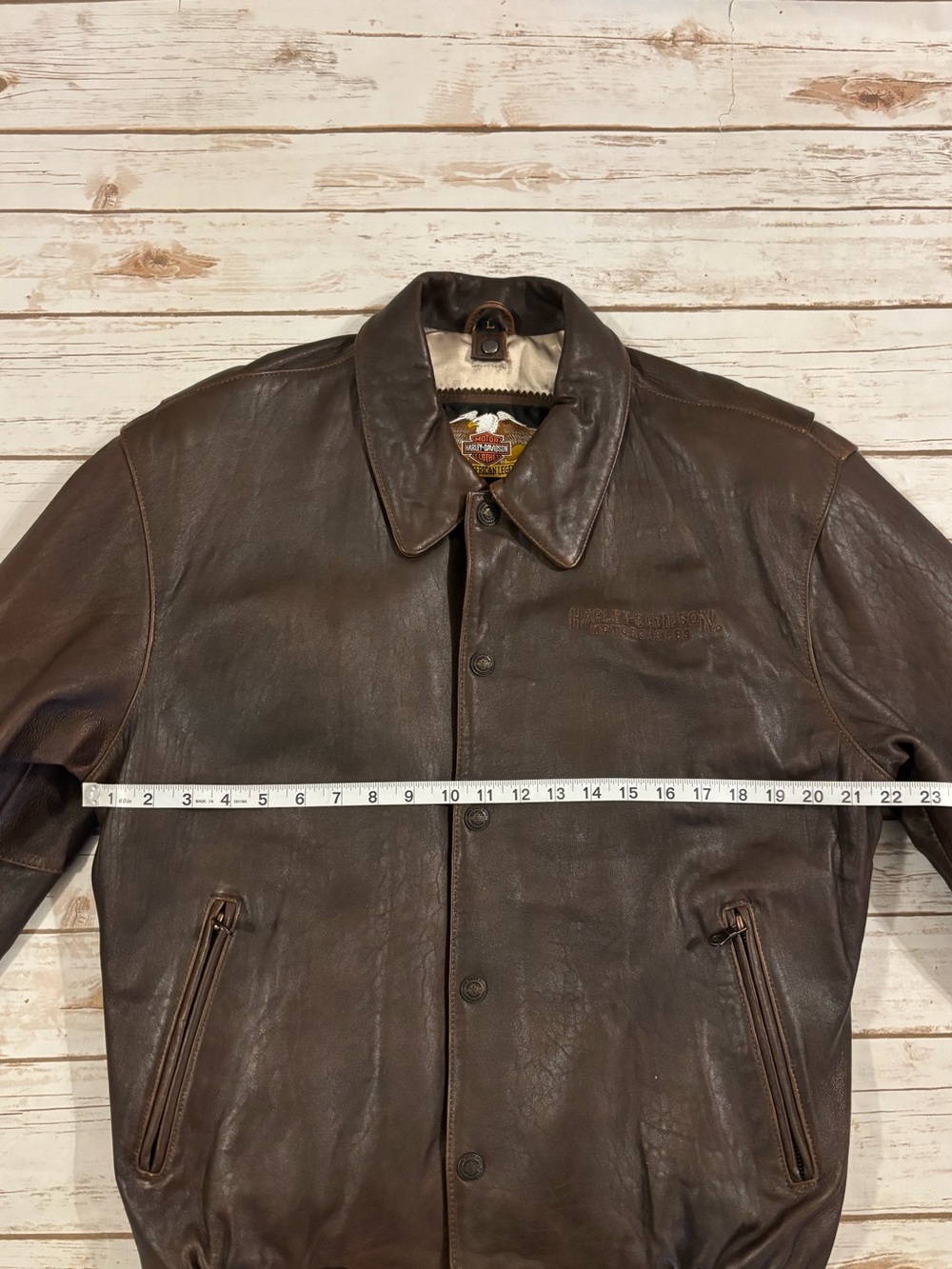 VNTG Harley-Davidson Legendary High Roller Brown Leather Bomber Varsity Jacket L - Picture 4 of 16